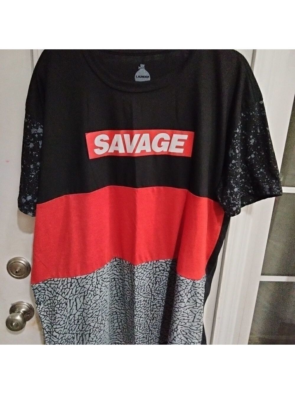 Bailey Apparel SAVAGE Short Sleeve Color Block Spell Out T Shirt